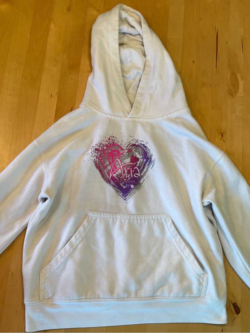 Kids White Aria Las Vegas Heart Hoodie Hotel with Aria Name Pink-Purple Heart
